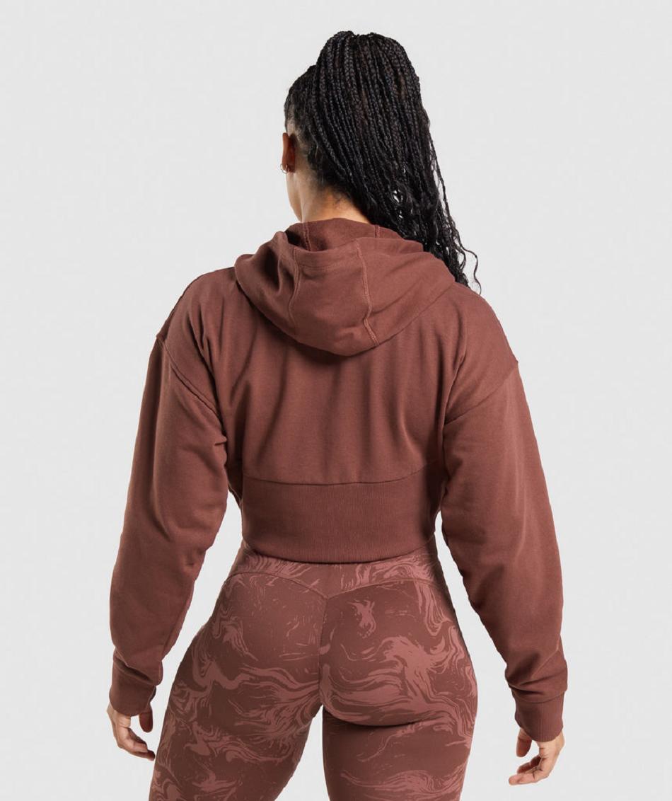 Gymshark Gs Power Cropped Zip Ženske Majica S Kapuljačom Smeđe | HR 3559AHK